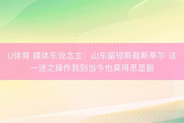 U体育 媒体东说念主：山东留琼斯裁斯蒂尔 这一迷之操作我到当今也莫得思显豁