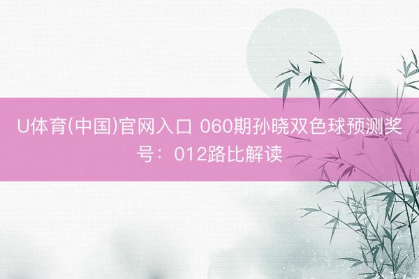 U体育(中国)官网入口 060期孙晓双色球预测奖号:012路比解读